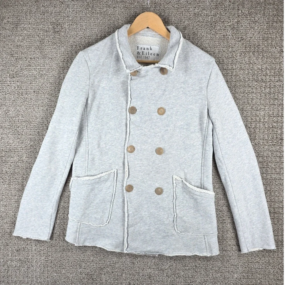 Frank & Eileen‎ Lab Belfast Gray Sweatshirt Blazer Jacket Double Breasted XS - Picture 2 of 8